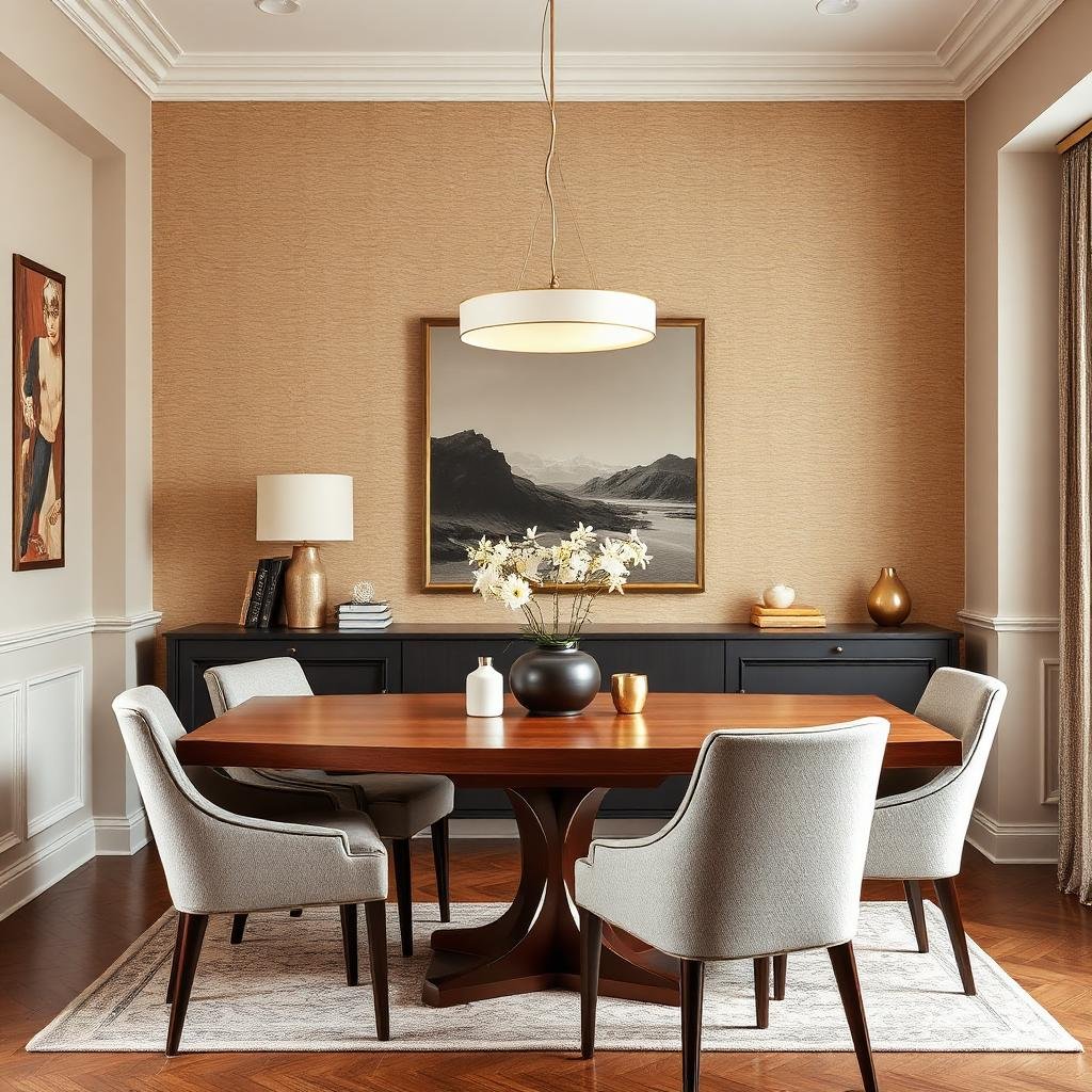 Sala de jantar com cadeiras estofadas